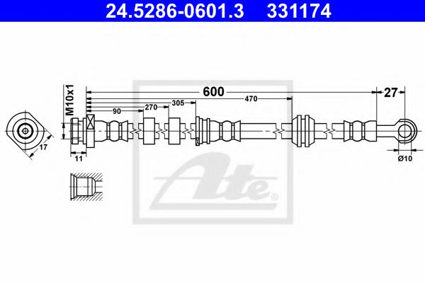 ATE 24.5286-0601.3 Тормозной шланг для MITSUBISHI (Митсубиши/митсубиси) ATE 24.5286-0601.3 Тормозной шланг для MITSUBISHI (Митсубиши/митсубиси)