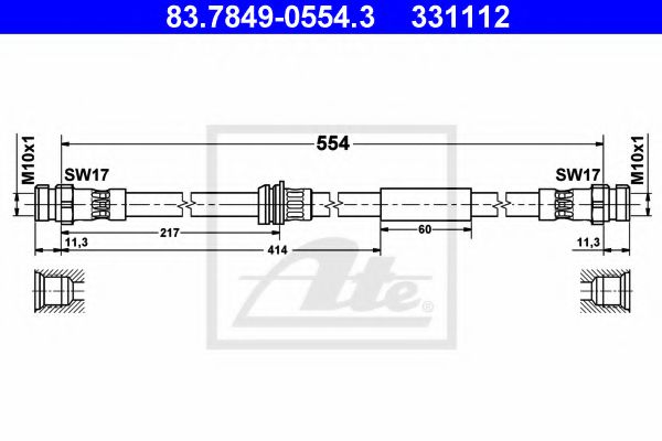 ATE 83.7849-0554.3 Тормозной шланг для AUDI TT (Ауди Тт) ATE 83.7849-0554.3 Тормозной шланг для AUDI TT (Ауди Тт)
