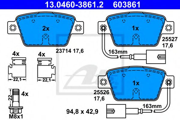 ATE 13.0460-3861.2 Тормозные колодки для ALFA ROMEO MITO (Альфа ромео Мито) ATE 13.0460-3861.2 Тормозные колодки для ALFA ROMEO MITO (Альфа ромео Мито)