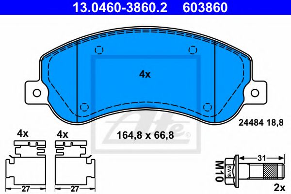ATE 13.0460-3860.2 Тормозные колодки для VOLKSWAGEN AMAROK (Фольксваген Амарок) ATE 13.0460-3860.2 Тормозные колодки для VOLKSWAGEN AMAROK (Фольксваген Амарок)
