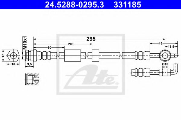 ATE 24.5288-0295.3 Тормозной шланг для MAZDA (Мазда) ATE 24.5288-0295.3 Тормозной шланг для MAZDA (Мазда)