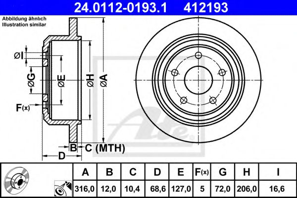 ATE 24.0112-0193.1 Тормозной диск для JEEP WRANGLER III (Джип Вранглэр 3) ATE 24.0112-0193.1 Тормозной диск для JEEP WRANGLER III (Джип Вранглэр 3)