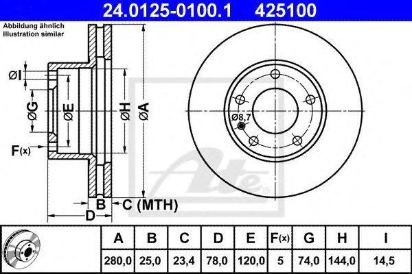 ATE 24.0125-0100.1 Тормозной диск для BMW 7 (Бмв 7) ATE 24.0125-0100.1 Тормозной диск для BMW 7 (Бмв 7)