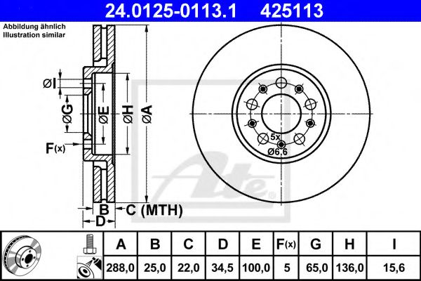 ATE 24.0125-0113.1 Тормозной диск для SEAT TOLEDO II (Сеат Толедо 2) ATE 24.0125-0113.1 Тормозной диск для SEAT TOLEDO II (Сеат Толедо 2)