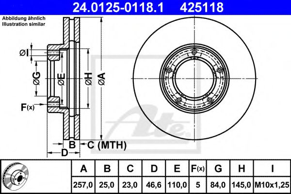 ATE 24.0125-0118.1 Тормозной диск для TOYOTA HIACE II (Тойота/тоета Хиаcэ 2) ATE 24.0125-0118.1 Тормозной диск для TOYOTA HIACE II (Тойота/тоета Хиаcэ 2)