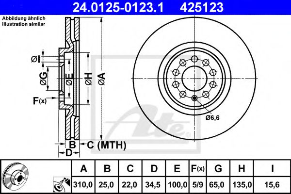 ATE 24.0125-0123.1 Тормозной диск для SEAT TOLEDO II (Сеат Толедо 2) ATE 24.0125-0123.1 Тормозной диск для SEAT TOLEDO II (Сеат Толедо 2)