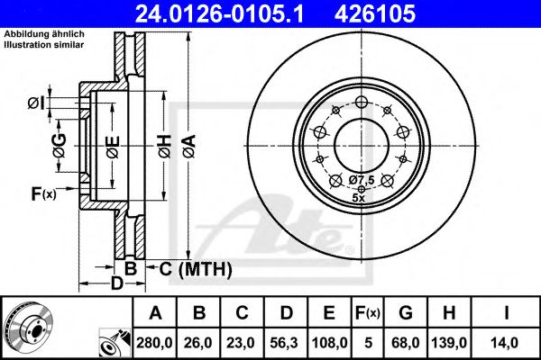 ATE 24.0126-0105.1 Тормозной диск для VOLVO 960 (Вольво 960) ATE 24.0126-0105.1 Тормозной диск для VOLVO 960 (Вольво 960)