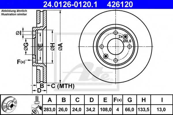 ATE 24.0126-0120.1 Тормозной диск для PEUGEOT 207 (Пежо 207) ATE 24.0126-0120.1 Тормозной диск для PEUGEOT 207 (Пежо 207)