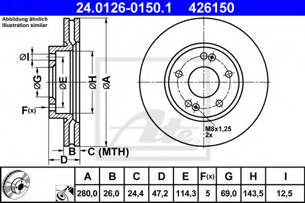 ATE 24.0126-0150.1 Тормозной диск для HYUNDAI (Хендай) ATE 24.0126-0150.1 Тормозной диск для HYUNDAI (Хендай)