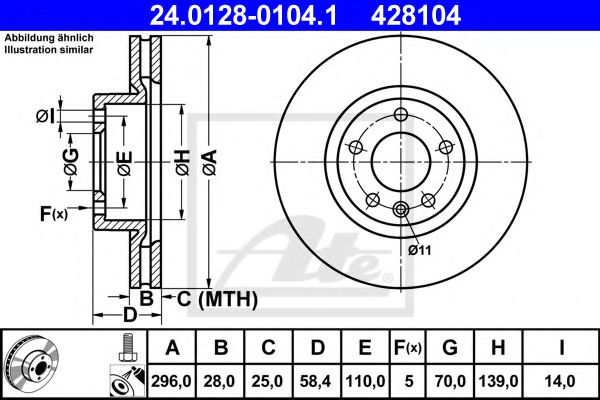 ATE 24.0128-0104.1 Тормозной диск для OPEL OMEGA B (Опель Омега б) ATE 24.0128-0104.1 Тормозной диск для OPEL OMEGA B (Опель Омега б)