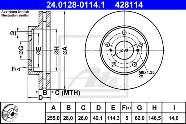 ATE 24.0128-0114.1 Тормозной диск для TOYOTA SCEPTER (Тойота/тоета Сcэптэр) ATE 24.0128-0114.1 Тормозной диск для TOYOTA SCEPTER (Тойота/тоета Сcэптэр)