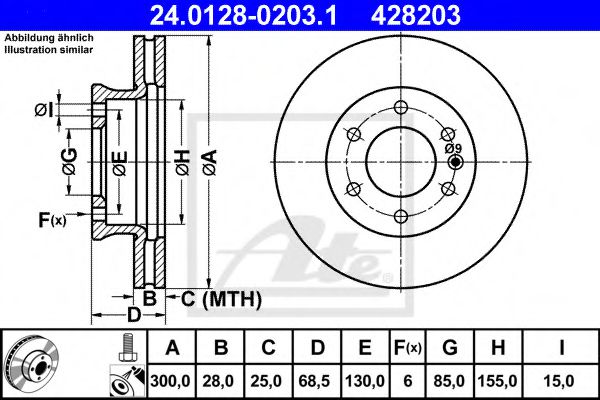 ATE 24.0128-0203.1 Тормозной диск для MERCEDES-BENZ SPRINTER 5-T (Мэрcэдэс-бэнз Спринтэр 5-т) ATE 24.0128-0203.1 Тормозной диск для MERCEDES-BENZ SPRINTER 5-T (Мэрcэдэс-бэнз Спринтэр 5-т)