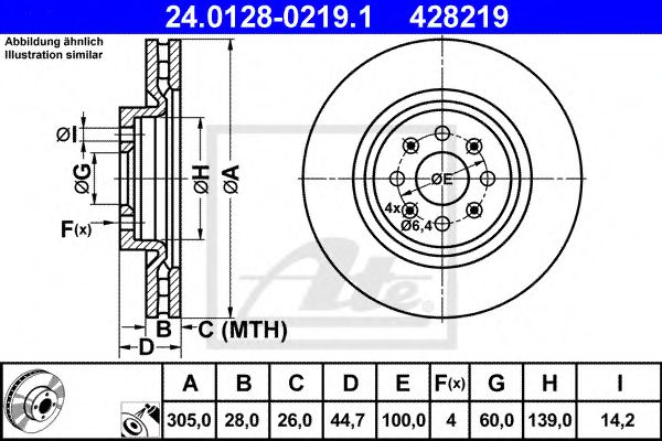 ATE 24.0128-0219.1 Тормозной диск для ABARTH GRANDE PUNTO (Абартх Гранде пунто) ATE 24.0128-0219.1 Тормозной диск для ABARTH GRANDE PUNTO (Абартх Гранде пунто)