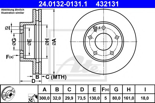 ATE 24.0132-0131.1 Тормозной диск для FIAT (Фиат) ATE 24.0132-0131.1 Тормозной диск для FIAT (Фиат)