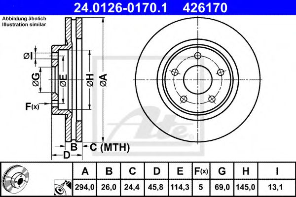 ATE 24.0126-0170.1 Тормозной диск для CHRYSLER CIRRUS (Крайслер Cиррус) ATE 24.0126-0170.1 Тормозной диск для CHRYSLER CIRRUS (Крайслер Cиррус)
