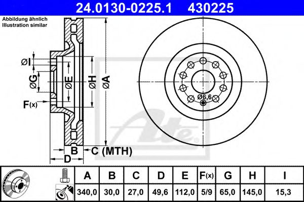 ATE 24.0130-0225.1 Тормозной диск для VOLKSWAGEN PASSAT CC (Фольксваген Пассат сс) ATE 24.0130-0225.1 Тормозной диск для VOLKSWAGEN PASSAT CC (Фольксваген Пассат сс)
