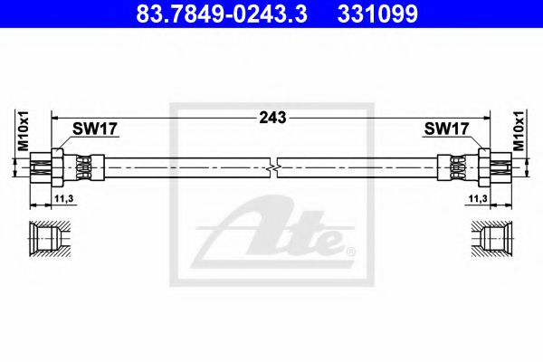 ATE 83.7849-0243.3 Тормозной шланг для VOLKSWAGEN EOS (Фольксваген Эос) ATE 83.7849-0243.3 Тормозной шланг для VOLKSWAGEN EOS (Фольксваген Эос)