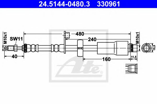 ATE 24.5144-0480.3 Тормозной шланг для PEUGEOT 207 (Пежо 207) ATE 24.5144-0480.3 Тормозной шланг для PEUGEOT 207 (Пежо 207)