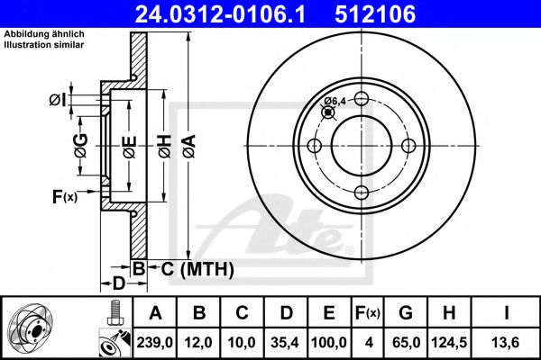 ATE 24.0312-0106.1 Тормозной диск для AUDI 80 (Ауди 80) ATE 24.0312-0106.1 Тормозной диск для AUDI 80 (Ауди 80)