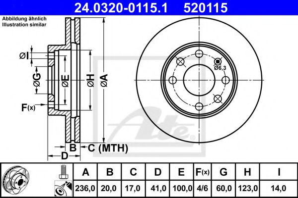 ATE 24.0320-0115.1 Тормозной диск для OPEL CORSA B STATION WAGON (Опель Корса б статион вагон) ATE 24.0320-0115.1 Тормозной диск для OPEL CORSA B STATION WAGON (Опель Корса б статион вагон)
