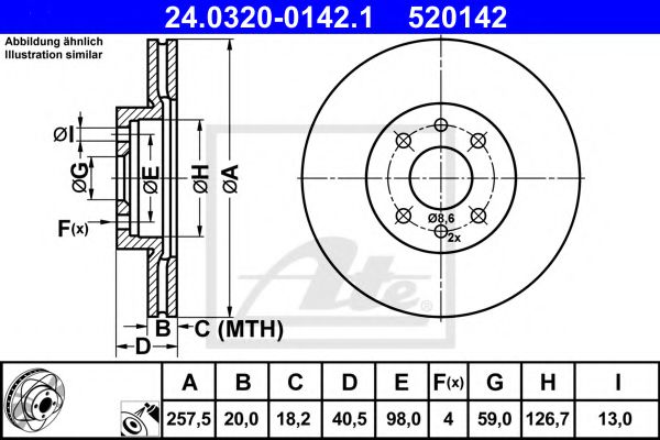 ATE 24.0320-0142.1 Тормозной диск для FIAT (Фиат) ATE 24.0320-0142.1 Тормозной диск для FIAT (Фиат)
