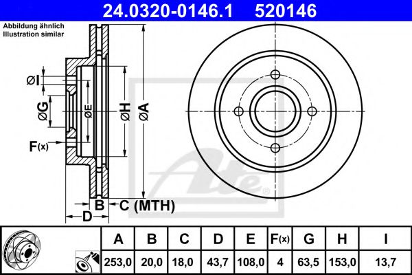 ATE 24.0320-0146.1 Тормозной диск для FORD MONDEO (Форд Мондэо) ATE 24.0320-0146.1 Тормозной диск для FORD MONDEO (Форд Мондэо)