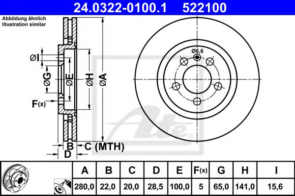ATE 24.0322-0100.1 Тормозной диск для SEAT TOLEDO (Сеат Толэдо) ATE 24.0322-0100.1 Тормозной диск для SEAT TOLEDO (Сеат Толэдо)