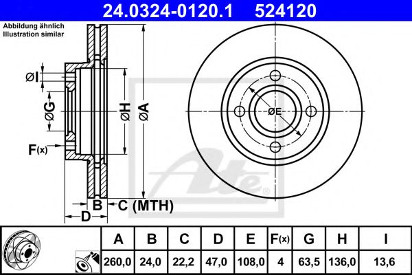ATE 24.0324-0120.1 Тормозной диск для FORD MONDEO (Форд Мондэо) ATE 24.0324-0120.1 Тормозной диск для FORD MONDEO (Форд Мондэо)