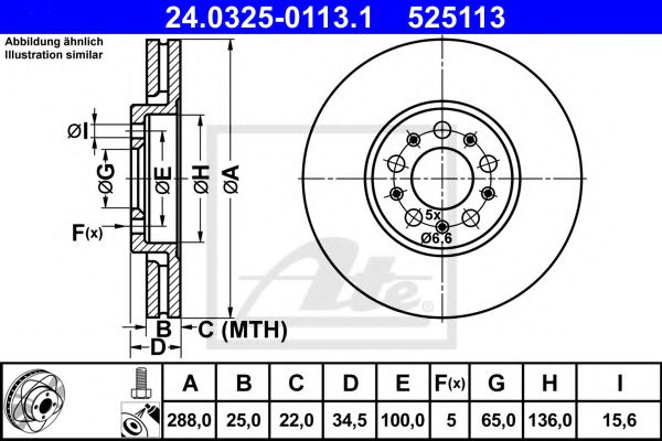 ATE 24.0325-0113.1 Тормозной диск для SEAT TOLEDO II (Сеат Толедо 2) ATE 24.0325-0113.1 Тормозной диск для SEAT TOLEDO II (Сеат Толедо 2)