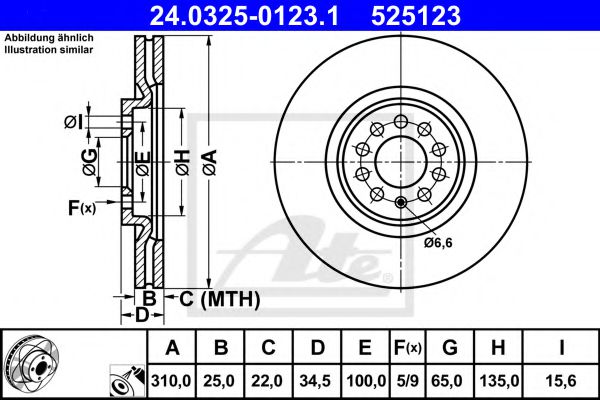 ATE 24.0325-0123.1 Тормозной диск для AUDI TT (Ауди Тт) ATE 24.0325-0123.1 Тормозной диск для AUDI TT (Ауди Тт)