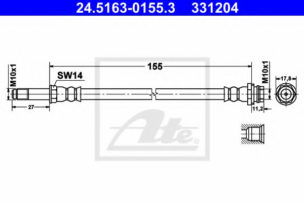 ATE 24.5163-0155.3 Тормозной шланг для FORD (Форд) ATE 24.5163-0155.3 Тормозной шланг для FORD (Форд)
