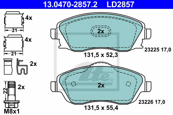 ATE 13.0470-2857.2 Тормозные колодки для OPEL VITA C (Опель Vита c) ATE 13.0470-2857.2 Тормозные колодки для OPEL VITA C (Опель Vита c)