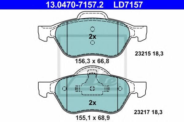 ATE 13.0470-7157.2 Тормозные колодки для RENAULT LAGUNA II (Рено Лагуна 2) ATE 13.0470-7157.2 Тормозные колодки для RENAULT LAGUNA II (Рено Лагуна 2)
