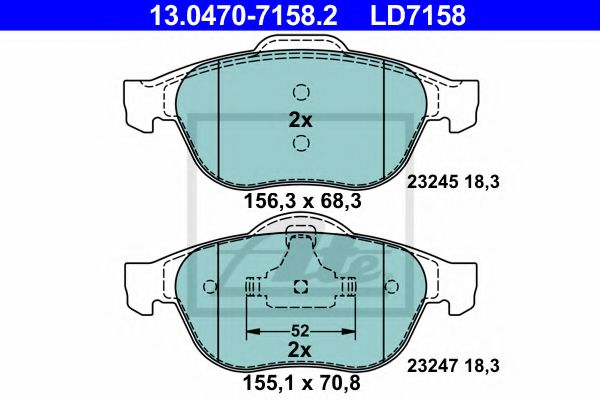 ATE 13.0470-7158.2 Тормозные колодки для RENAULT LAGUNA II (Рено Лагуна 2) ATE 13.0470-7158.2 Тормозные колодки для RENAULT LAGUNA II (Рено Лагуна 2)