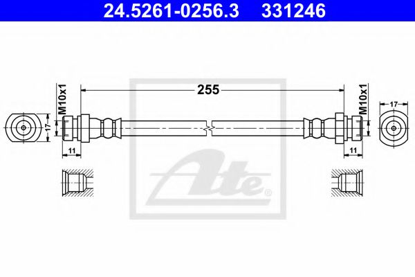 ATE 24.5261-0256.3 Тормозной шланг для HYUNDAI EXCEL II (Хендай Эxcэл 2) ATE 24.5261-0256.3 Тормозной шланг для HYUNDAI EXCEL II (Хендай Эxcэл 2)
