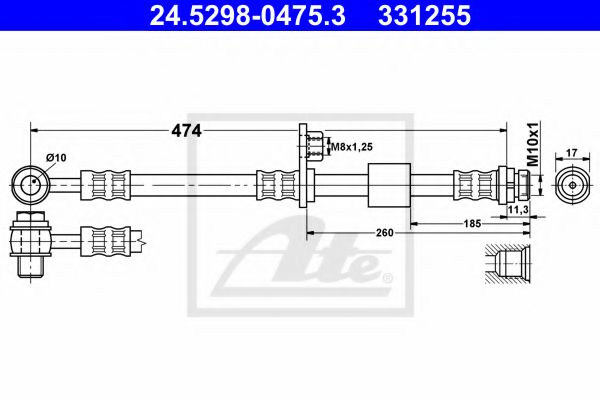 ATE 24.5298-0475.3 Тормозной шланг для MITSUBISHI COLT VI (Митсубиши/митсубиси Кольт 6) ATE 24.5298-0475.3 Тормозной шланг для MITSUBISHI COLT VI (Митсубиши/митсубиси Кольт 6)