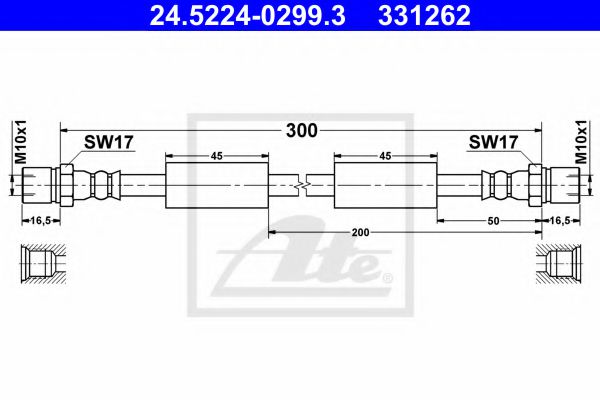 ATE 24.5224-0299.3 Тормозной шланг для VOLKSWAGEN LT 28-35 I (Фольксваген Лт 28-35 и) ATE 24.5224-0299.3 Тормозной шланг для VOLKSWAGEN LT 28-35 I (Фольксваген Лт 28-35 и)