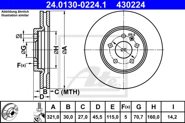 ATE 24.0130-0224.1 Тормозной диск для OPEL ASTRA GTC J (Опель Астра гтс) ATE 24.0130-0224.1 Тормозной диск для OPEL ASTRA GTC J (Опель Астра гтс)