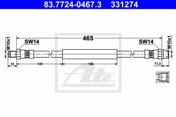 ATE 83.7724-0467.3 Тормозной шланг для VOLKSWAGEN LT 28-35 I (Фольксваген Лт 28-35 и) ATE 83.7724-0467.3 Тормозной шланг для VOLKSWAGEN LT 28-35 I (Фольксваген Лт 28-35 и)