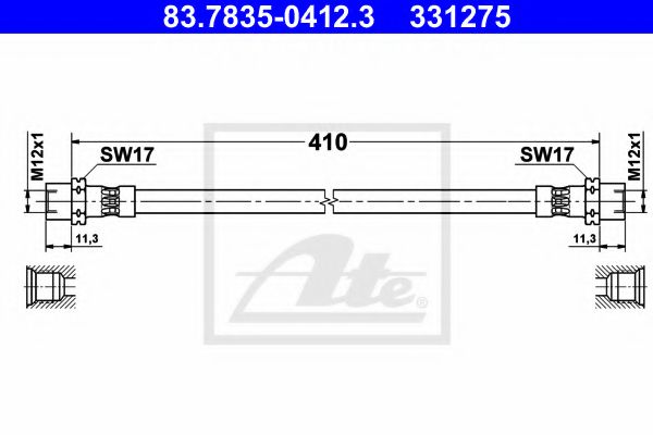 ATE 83.7835-0412.3 Тормозной шланг для JAGUAR VANDEN PLAS (Ягуар Vандэн плас) ATE 83.7835-0412.3 Тормозной шланг для JAGUAR VANDEN PLAS (Ягуар Vандэн плас)
