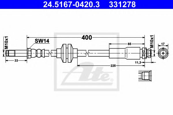 ATE 24.5167-0420.3 Тормозной шланг для FORD FOCUS C-MAX (Форд Фокус с макс) ATE 24.5167-0420.3 Тормозной шланг для FORD FOCUS C-MAX (Форд Фокус с макс)