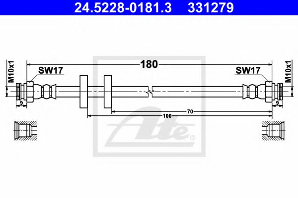 ATE 24.5228-0181.3 Тормозной шланг для CITROËN NEMO (CитроËн Нэмо) ATE 24.5228-0181.3 Тормозной шланг для CITROËN NEMO (CитроËн Нэмо)