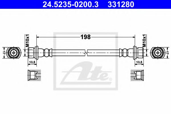 ATE 24.5235-0200.3 Тормозной шланг для TOYOTA VITZ (Тойота/тоета Vитз) ATE 24.5235-0200.3 Тормозной шланг для TOYOTA VITZ (Тойота/тоета Vитз)
