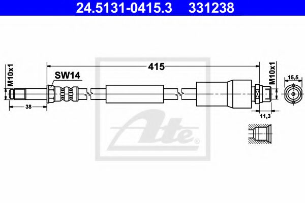 ATE 24.5131-0415.3 Тормозной шланг для MERCEDES-BENZ SPRINTER 4,6-T (Мэрcэдэс-бэнз Спринтэр 4,6-т) ATE 24.5131-0415.3 Тормозной шланг для MERCEDES-BENZ SPRINTER 4,6-T (Мэрcэдэс-бэнз Спринтэр 4,6-т)