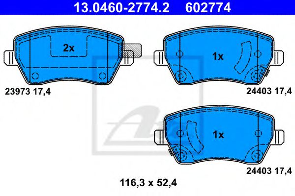 ATE 13.0460-2774.2 Тормозные колодки для NISSAN VERSA NOTE (Ниссан Vэрса нотэ)