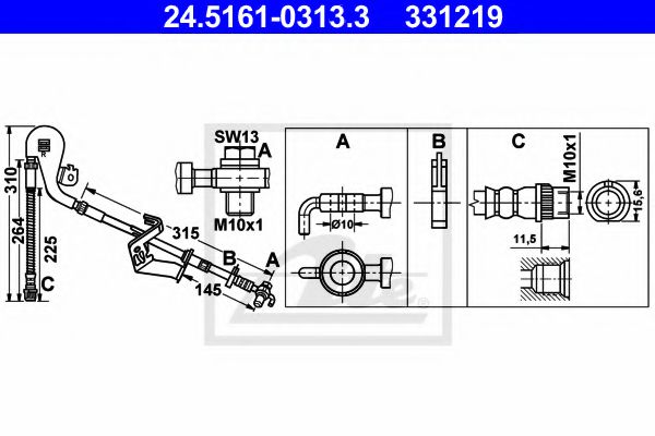ATE 24.5161-0313.3 Тормозной шланг для CITROËN C6 (CитроËн C6) ATE 24.5161-0313.3 Тормозной шланг для CITROËN C6 (CитроËн C6)