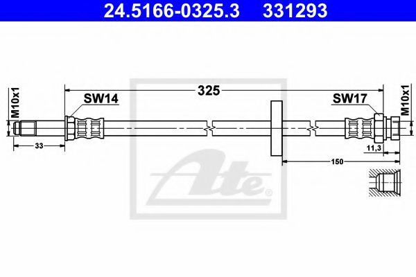 ATE 24.5166-0325.3 Тормозной шланг для SKODA FELICIA II (Шкода Фелиция 2) ATE 24.5166-0325.3 Тормозной шланг для SKODA FELICIA II (Шкода Фелиция 2)