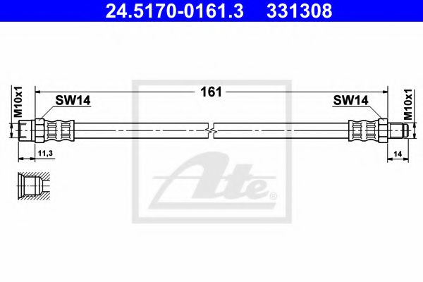 ATE 24.5170-0161.3 Тормозной шланг для VOLKSWAGEN T4 MULTIVAN (Фольксваген Т4 мултиvан) ATE 24.5170-0161.3 Тормозной шланг для VOLKSWAGEN T4 MULTIVAN (Фольксваген Т4 мултиvан)