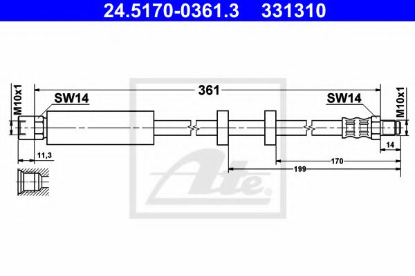 ATE 24.5170-0361.3 Тормозной шланг для VOLVO S70 (Вольво С70) ATE 24.5170-0361.3 Тормозной шланг для VOLVO S70 (Вольво С70)