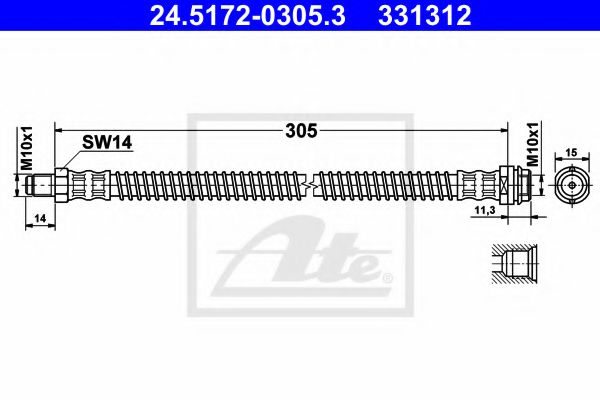 ATE 24.5172-0305.3 Тормозной шланг для MERCEDES-BENZ GLK-CLASS (Мэрcэдэс-бэнз Глк-cласс) ATE 24.5172-0305.3 Тормозной шланг для MERCEDES-BENZ GLK-CLASS (Мэрcэдэс-бэнз Глк-cласс)